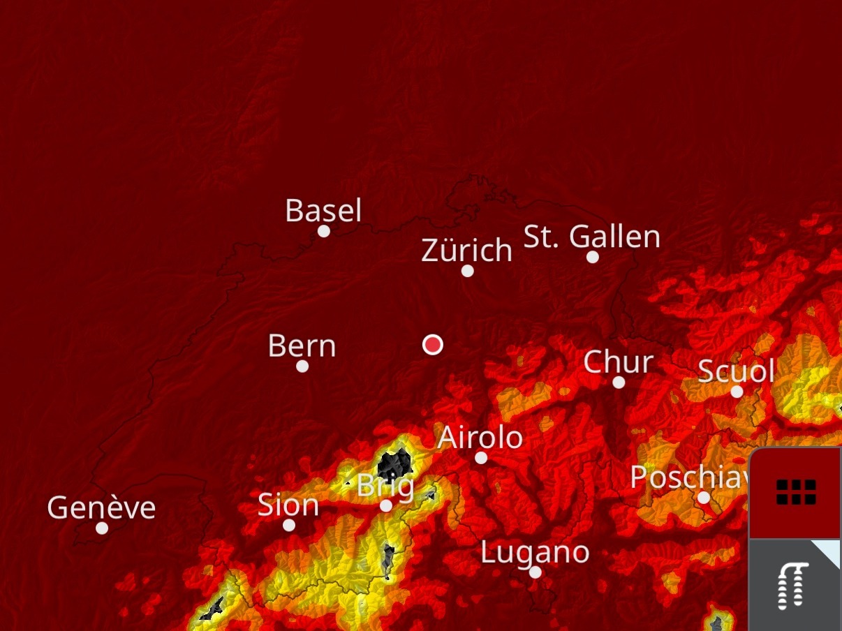 Swiss pollen forecast map — entirely red
