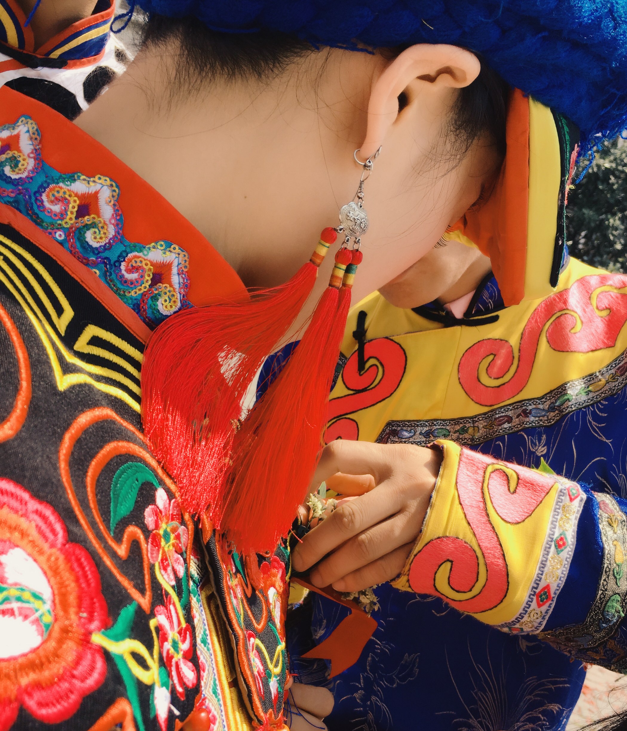 A bride in full Qiang traditional costume, Beichuan, Sichuan