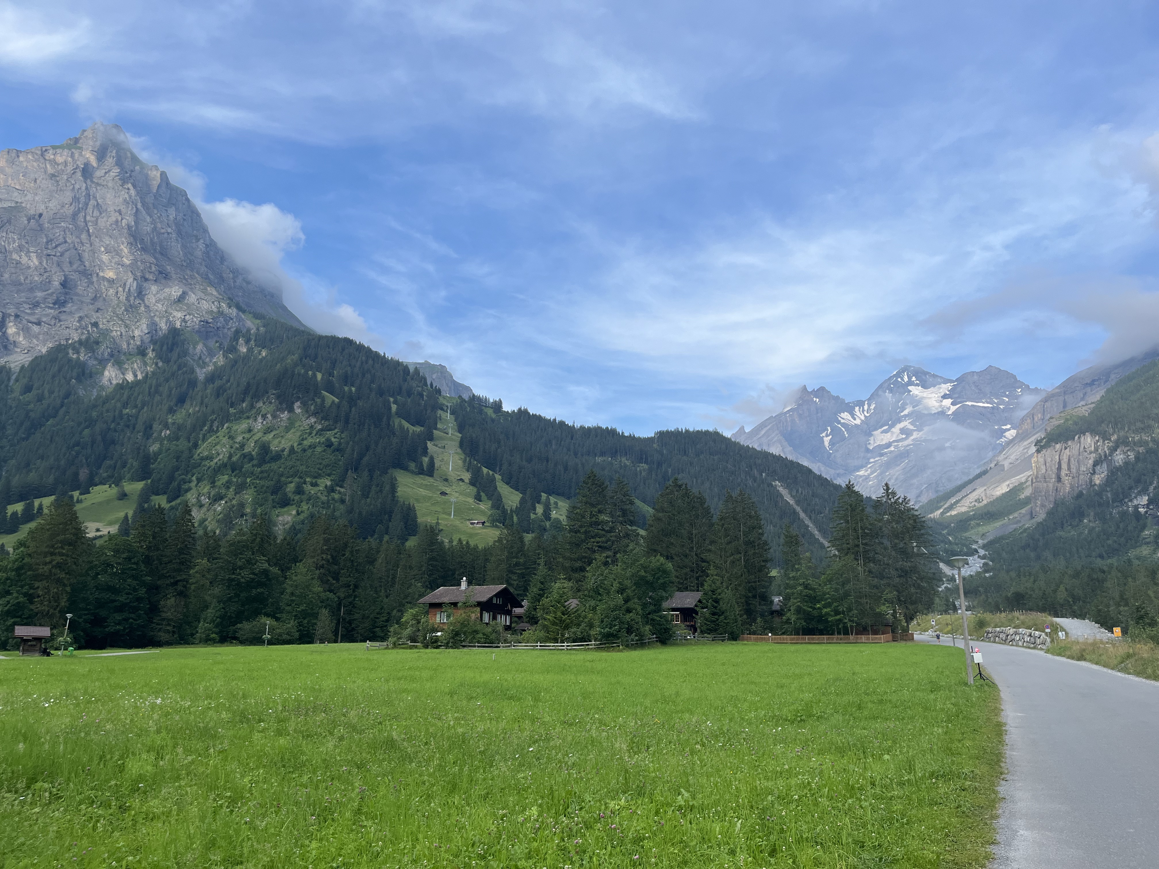 Kandersteg valley with chalets and the Alps