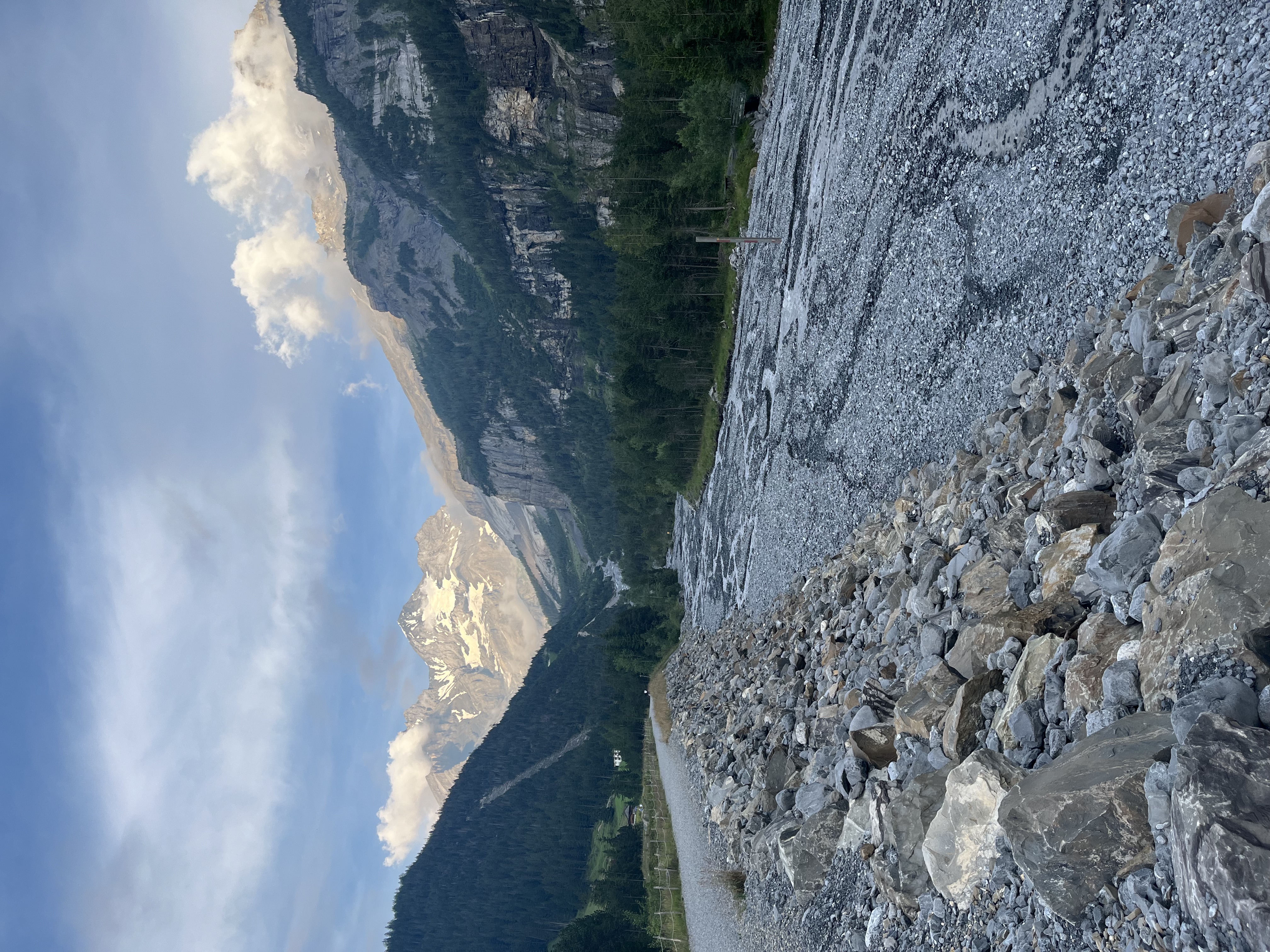 Rocky scree field and glacier peak, Kandersteg